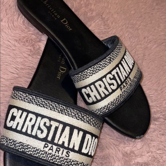 Christian Dior DWAY SLIDES Deep Blue Embroidered Cotton - Picture 3 of 5